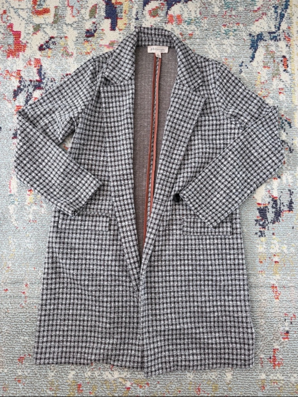 Philosophy Black and White Houndstooth Trench Coat